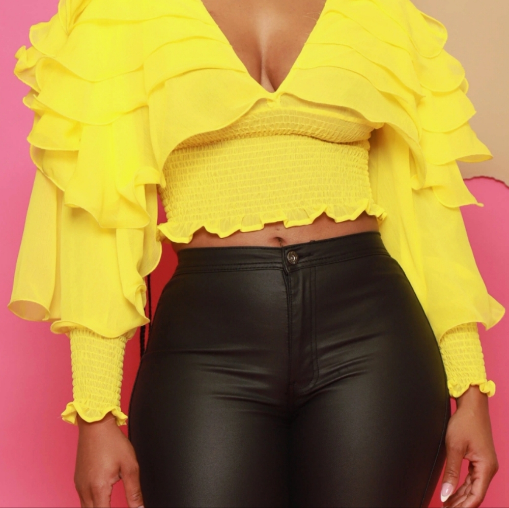 Yellow Ruffle Crop Top